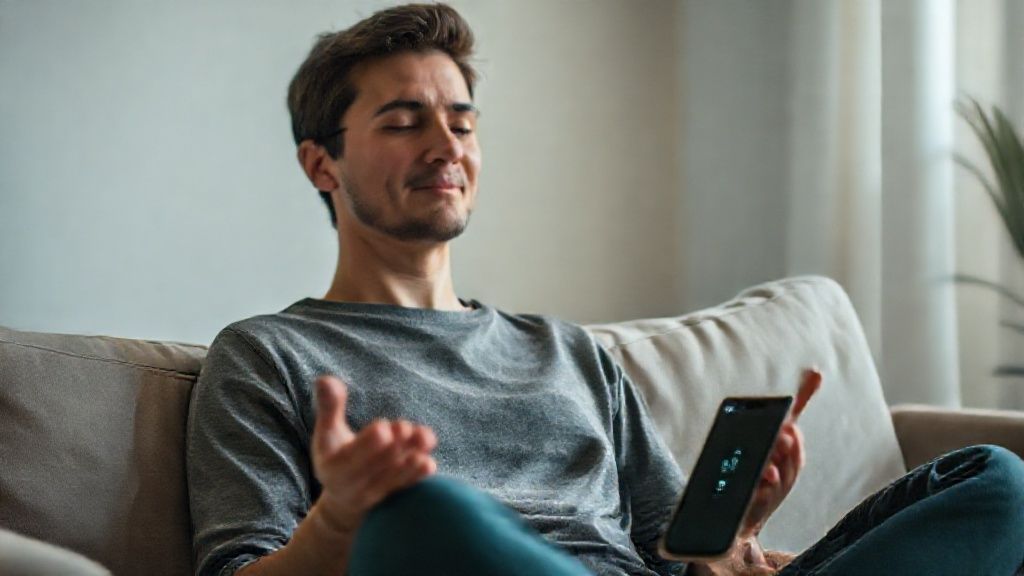 Person practicing 10 minute meditation headspace technique in peaceful home setting