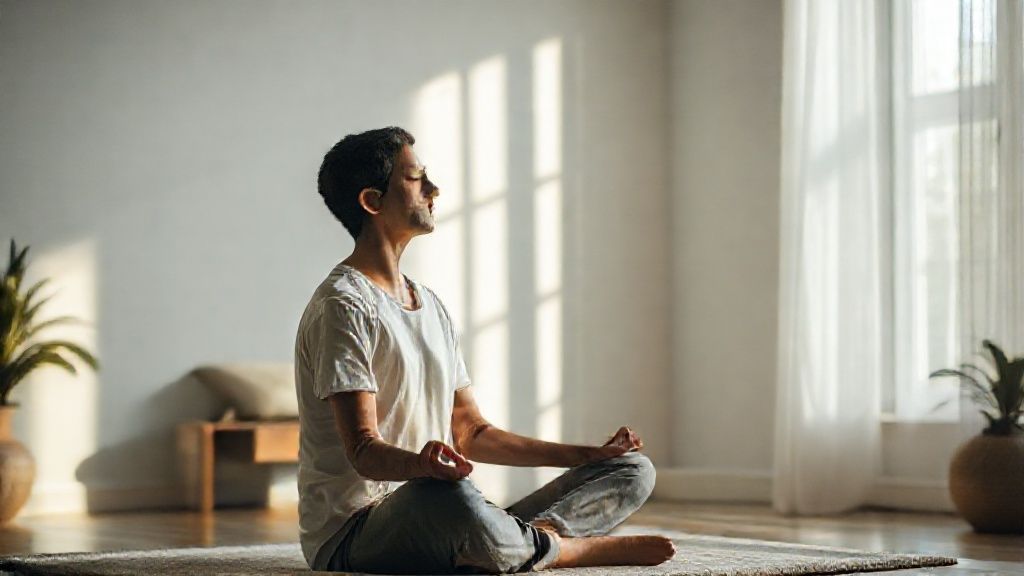Person practicing 15 minute guided meditation in comfortable seated position
