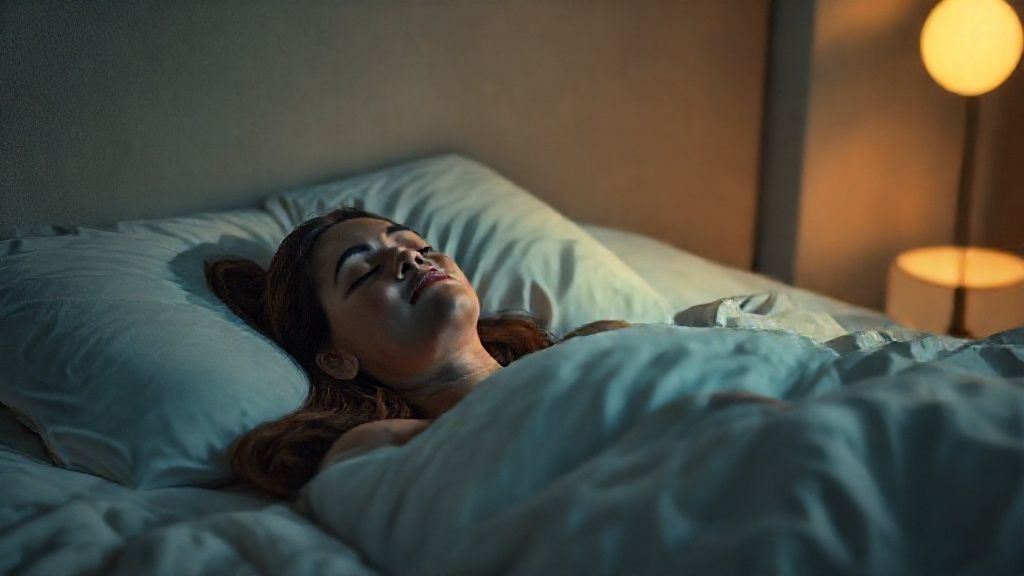 Woman practicing 20 minute guided meditation for sleep in cozy bedroom