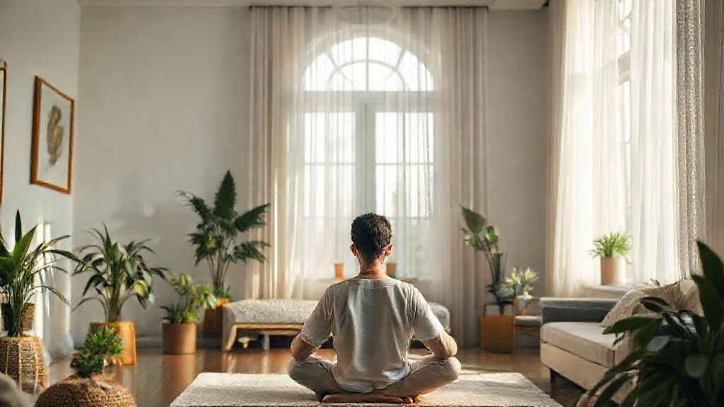 Person practicing 20 minute guided meditation in peaceful home setting