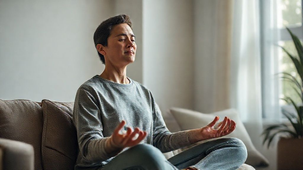 Person practicing 5 min guided meditation in a comfortable setting
