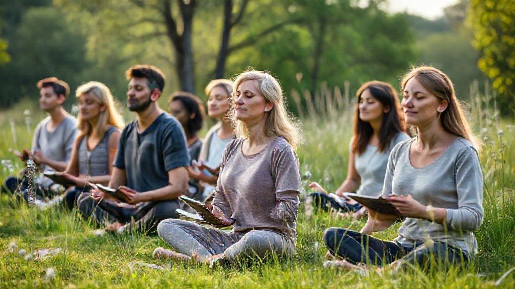 People practicing different activities that help with anxiety including meditation and mindfulness exercises