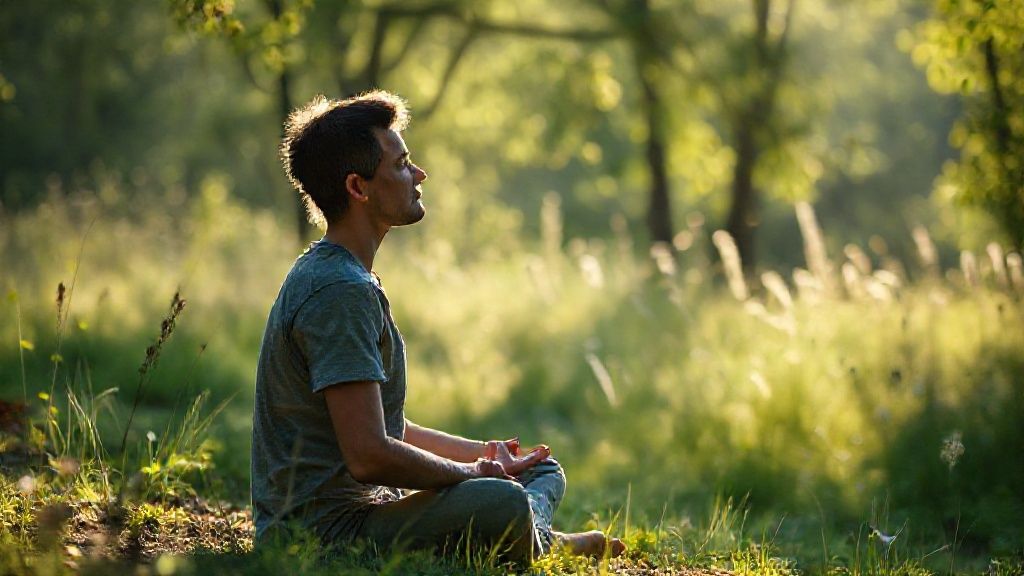 Person practicing how to be in the moment through mindfulness meditation in nature