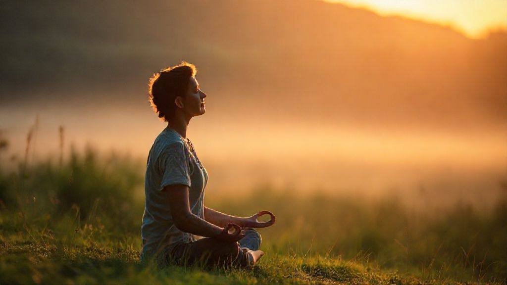 Person practicing being in the present moment meditation in nature
