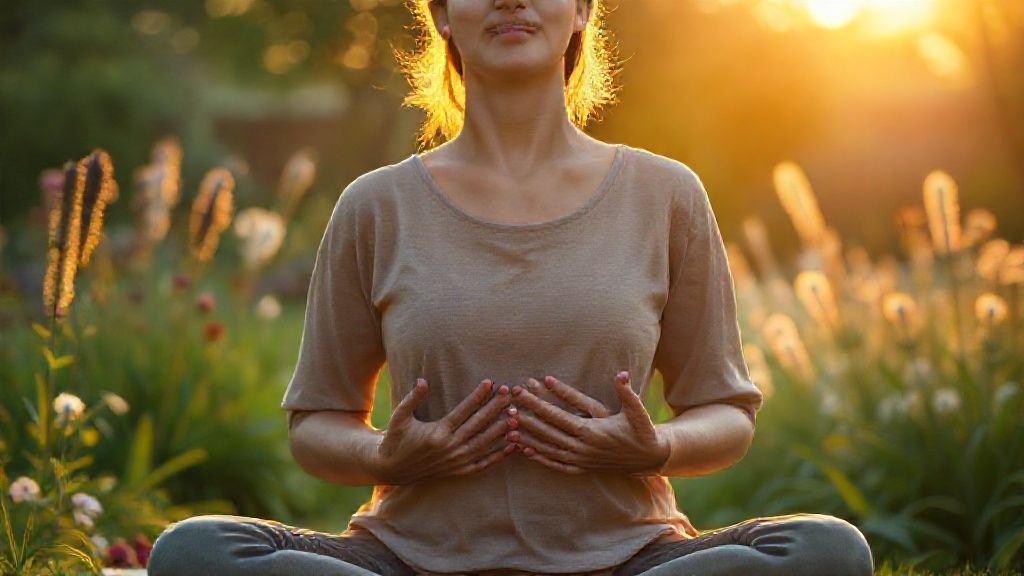 Person practicing Buddhist loving kindness meditation in peaceful garden setting