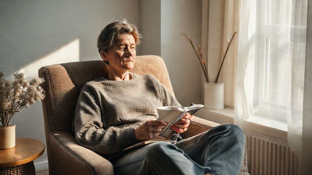 Asmuo, dalyvaujantis kasdienėse dėmesingumo skaitymo sesijose ramioje namų aplinkoje