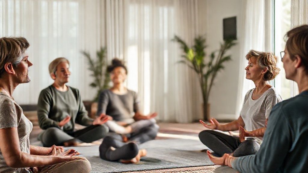 Adults practicing DBT activities and mindfulness exercises in a group setting