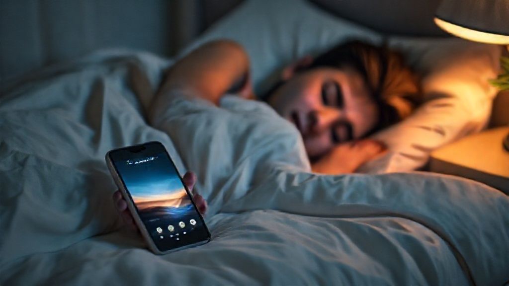 Person using a deep sleep music app in a comfortable bedroom setting for better rest