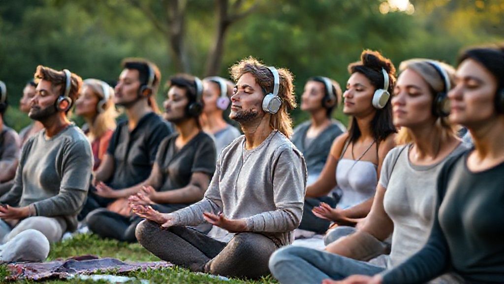 People practicing guided meditation to define guided meditation concept in peaceful environment