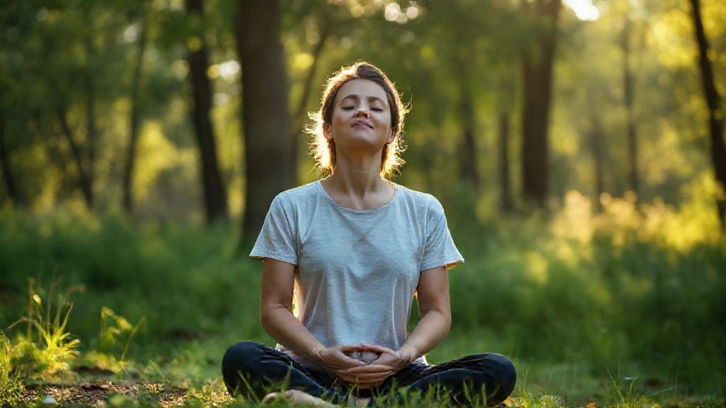 A person practicing full mindedness meditation in a peaceful natural setting.