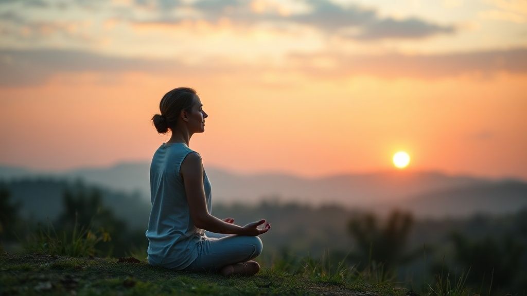 Person finding their ideal daily meditation time in peaceful morning practice