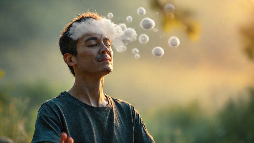 Person practicing how to clear your mind for meditation in peaceful natural setting