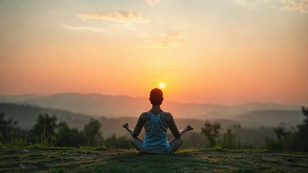 Person practicing how to do insight meditation in nature at sunrise