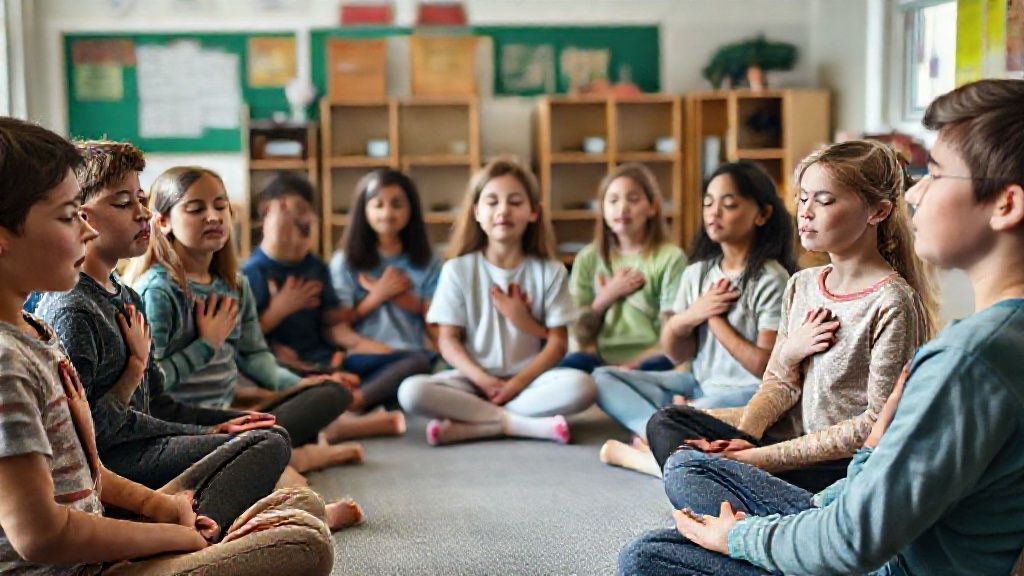 Middle school students practicing mindfulness exercises in classroom setting